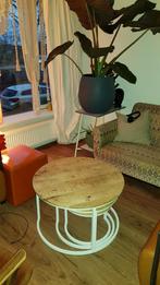3 ronde salontafels, hout met wit staal, Huis en Inrichting, Tafels | Bijzettafels, Ophalen, Zo goed als nieuw, Rond, Minder dan 55 cm