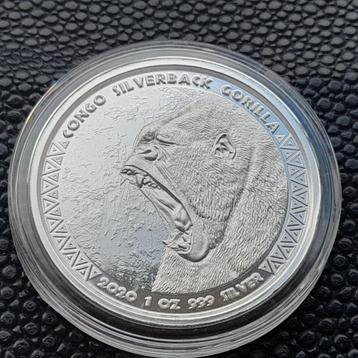 2020 Republic of Congo zilverrug Gorilla 1 oz zilver beschikbaar voor biedingen
