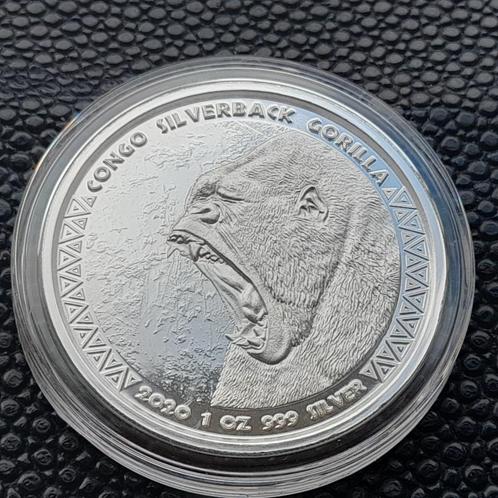 2020 Republic of Congo zilverrug Gorilla 1 oz zilver, Postzegels en Munten, Munten | Afrika, Overige landen, Zilver, Verzenden