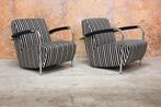 ZGAN 2 zwart wit gestreepte Leolux Scylla design fauteuils, Metaal, Leolux, Leolux, Design
