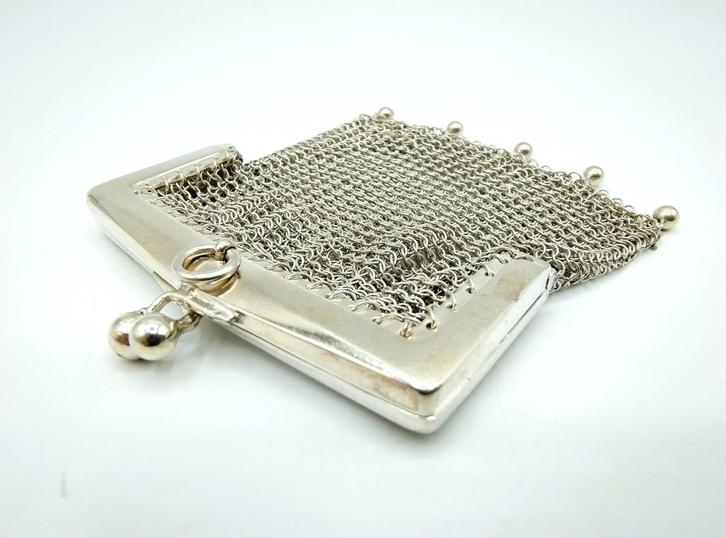 Zilveren beugeltasje met maliënkolder, 800, Antiek en Kunst, Antiek | Goud en Zilver, Zilver, Verzenden