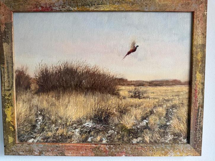 De Vlucht van de Fazant - Ruud Wuijtte- olieverf-linnen, Antiek en Kunst, Kunst | Schilderijen | Klassiek, Ophalen of Verzenden