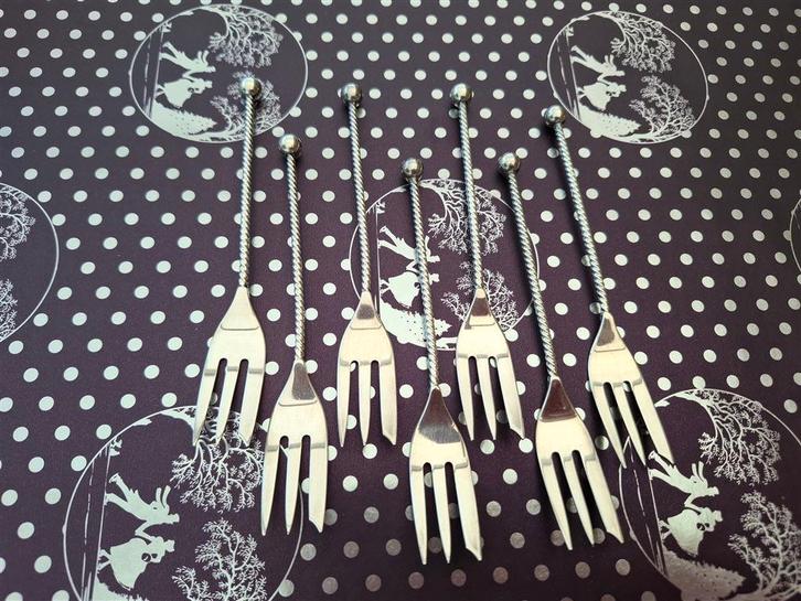 Taartvorkjes, gebaksvorkjes, Herman Hooijkas, verzilverd 100, Huis en Inrichting, Keuken | Bestek, Gebruikt, Los bestek, Overige materialen