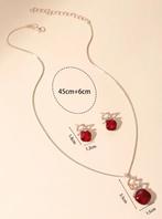 Sierraden set oorbellen en ketting rood met goud druppelvorm, Ophalen of Verzenden, Nieuw, Rood