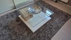 draaibare glazen salontafel 80x80 witte voet, rolbaar, Huis en Inrichting, Tafels | Salontafels, Ophalen, Gebruikt, 50 tot 100 cm