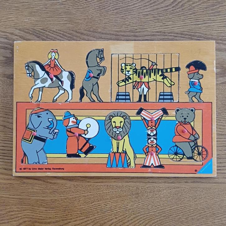 Vintage Ravensburger puzzel circus, Antiek en Kunst, Antiek | Spiegels, Minder dan 50 cm, Minder dan 100 cm, Rechthoekig, Ophalen of Verzenden