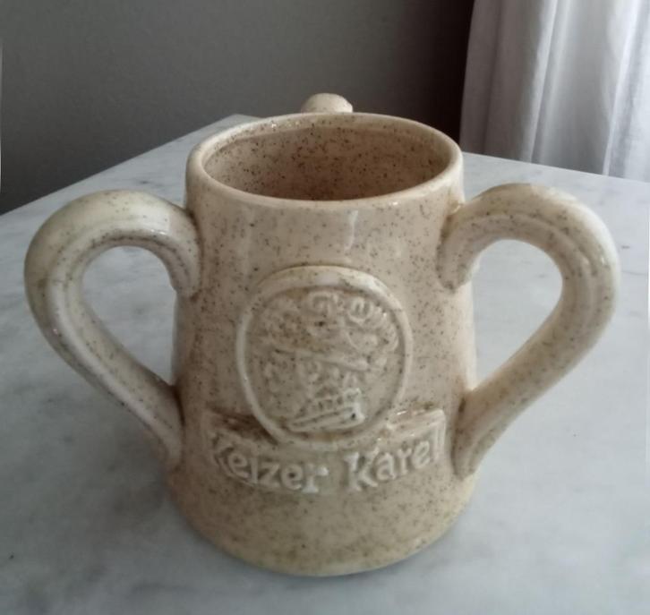Vintage Belgische aardewerk Keizer Karel 3 grepen Bierpul, Verzamelen, Biermerken, Zo goed als nieuw, Pul(len), Overige merken