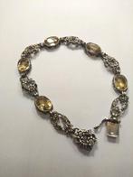 zilveren ARMBAND 21 cm, met 5 Citrien en 14 Rivierpareltjes, Sieraden, Tassen en Uiterlijk, Ophalen of Verzenden, Zilver, Armband