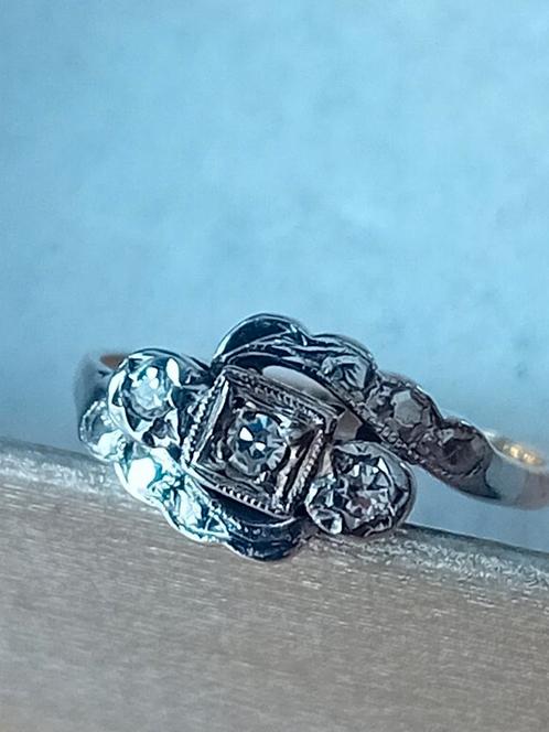Antieke gouden ring met 3 single cut geslepen diamanten, Sieraden, Tassen en Uiterlijk, Antieke sieraden, Ring, Goud, Ophalen of Verzenden