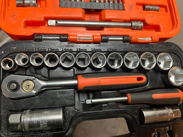 Bahco S330 dopsleutelset met ratel en doppen, Doe-het-zelf en Verbouw, Gereedschap | Handgereedschap, Gebruikt, Ophalen of Verzenden