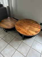 2 salon tafels van hout, met zwarte frame, Huis en Inrichting, Tafels | Sidetables, 25 tot 50 cm, Rond, Gebruikt, Ophalen of Verzenden