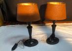2 tafellampen zware ijzeren voet en leren kap 13 cm, 41 cm h, Ophalen of Verzenden, Minder dan 50 cm
