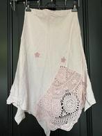 Vintage midi linnen rok bloemen haakdetail asymmetrische y2k, Maat 38/40 (M), Ophalen of Verzenden, Zo goed als nieuw, Roze