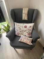 IKEA Strandmon Fauteuil + Voetenbank – Donkergrijs, Ophalen, Gebruikt, Stof, Modern