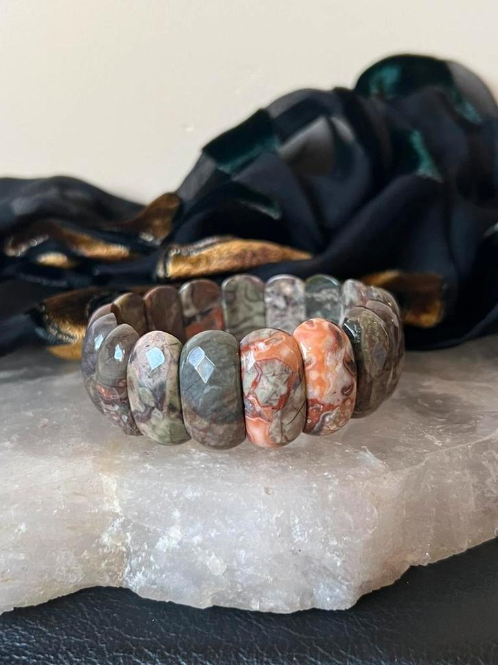 Regenwoud jaspis rhyoliet beschermt eigenwaarde balans uniek, Sieraden, Tassen en Uiterlijk, Armbanden, Nieuw, Met bedels of kralen