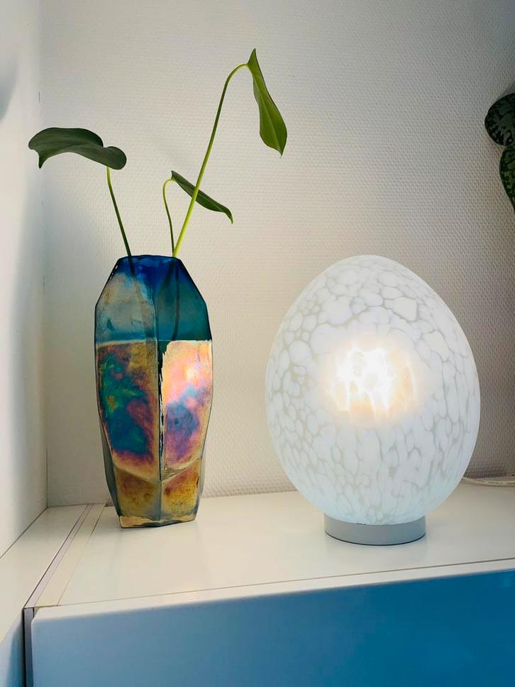 Grootste VIANNE EGG Lamp van DOMEC, Huis en Inrichting, Lampen | Tafellampen, Zo goed als nieuw, Minder dan 50 cm, Glas, Metaal