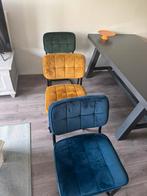 3 stoelen (groen, geel, blauw), Huis en Inrichting, Stoelen, Ophalen, Zo goed als nieuw, Overige kleuren, Drie