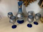 Vintage Karaf set 5 glazen blauw, Minder dan 50 cm, Glas, Blauw, Gebruikt