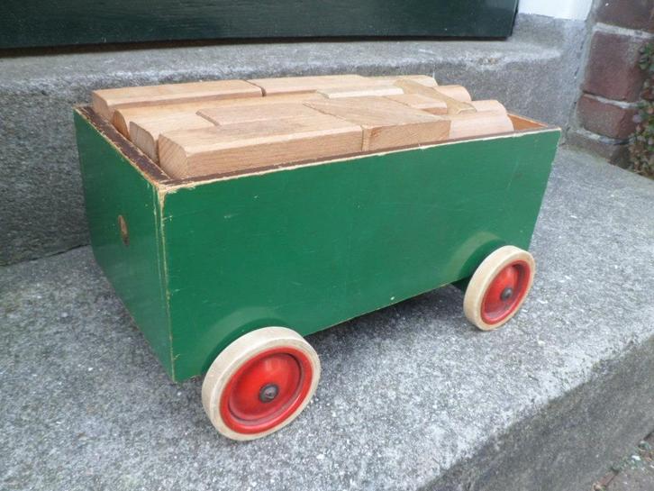 Vintage ADO BLOKKENWAGEN houten speelgoed kar wagen blokken, Antiek en Kunst, Antiek | Speelgoed, Ophalen of Verzenden
