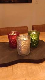 3 Grote Windlichten - Rood, Groen & Zilver, Overige materialen, Rood, Ophalen of Verzenden, Zo goed als nieuw