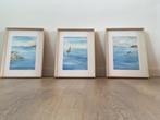 Aquarel ‘zee’ drieluik, Minder dan 50 cm, Oorspronkelijke maker, Nieuw, Ophalen of Verzenden