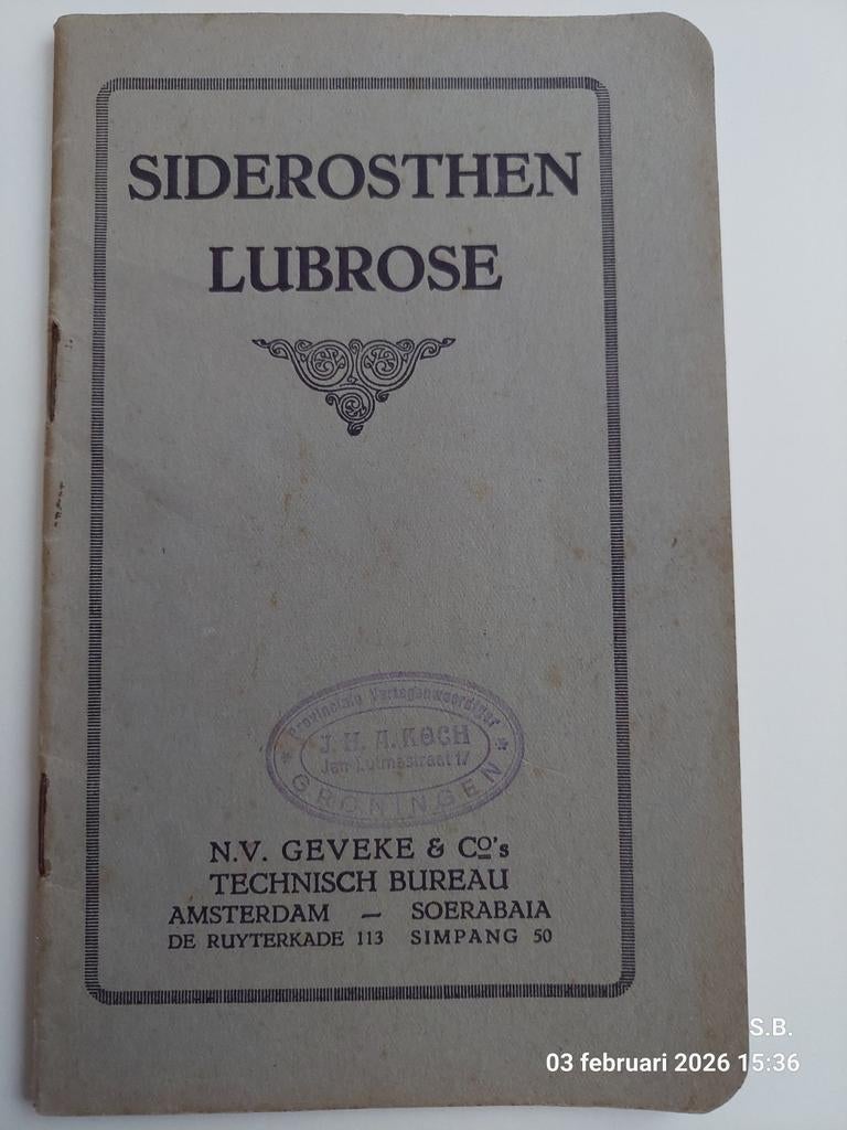 Siderosthen Lubrose Folder - Geveke -, Verzenden, Gelezen, N.V. Geveke & Co's, Folder