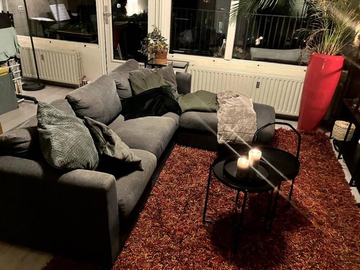 Grijze IKEA VIMLE 3-zitsbank met poef (met opbergruimte), Huis en Inrichting, Banken | Bankstellen, Gebruikt, Hoekbank, Driepersoons