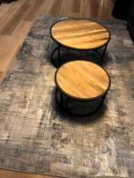 2 HOUT/METALEN SALONTAFELS VAN TROUBADOUR, Huis en Inrichting, Ophalen, 50 tot 100 cm, Rond, Zo goed als nieuw