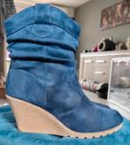 Donkerblauwe laarsjes met sleehak Mode Queen maat 40, Kleding | Dames, Schoenen, Ophalen of Verzenden, Zo goed als nieuw, Blauw