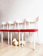 4 rood / witte cafe stoelen. Set retro keukenstoelen, Huis en Inrichting, Stoelen, Ophalen, O, Hout, Retro, vintage, brocante, landelijk