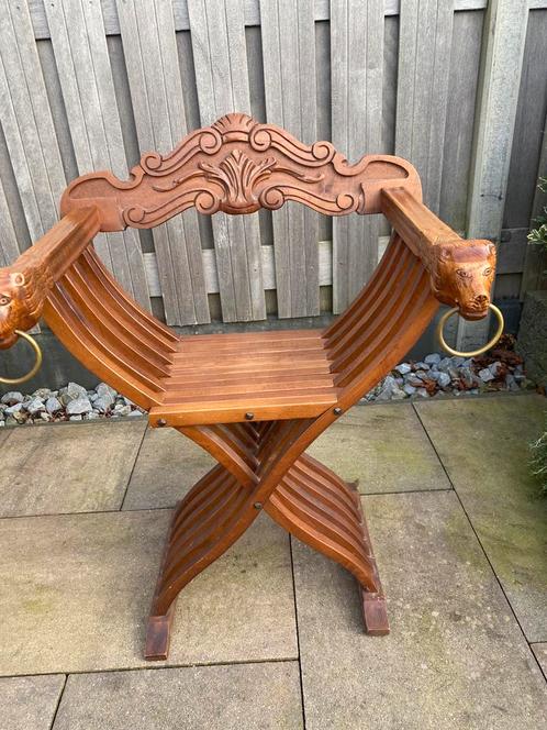 Prachtige Savonarola stoel – Italiaans, ca. 1900-1940, Antiek en Kunst, Antiek | Meubels | Stoelen en Banken, Ophalen of Verzenden