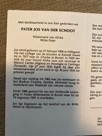 Witte Pater Afrika vd Schoot 1906 Hillegom 1991 Boxtel beschikbaar voor biedingen