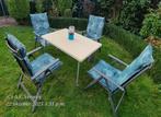 Camping tafel met 4 stoelen en kussens, Caravans en Kamperen, Ophalen, Gebruikt, Campingtafel
