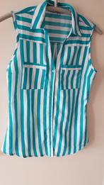 wit turquoise gestreepte mouwloze blouse maat S, Kleding | Dames, Blouses en Tunieken, Ophalen