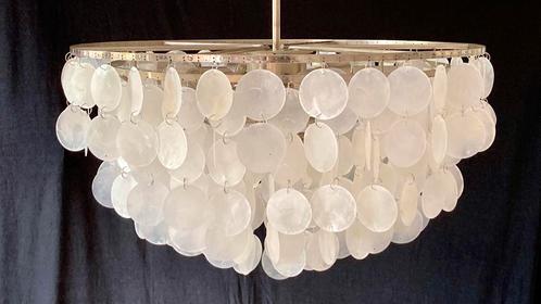 Vintage Capiz eettafel schelpen hanglamp, Huis en Inrichting, Lampen | Hanglampen, Zo goed als nieuw, 75 cm of meer, Ophalen