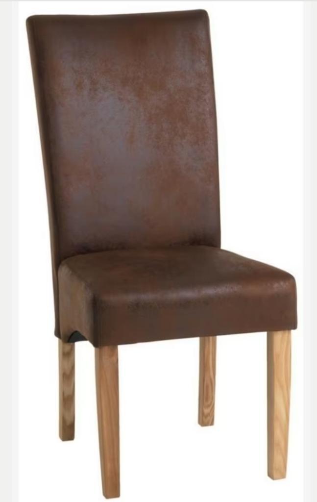 Vier dezelfde eetkamerstoelen 2 hagelnieuw, Huis en Inrichting, Stoelen, Nieuw, Vier, Hout, Leer, Stof, Bruin, Ophalen of Verzenden