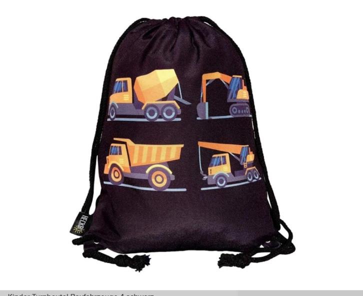 Heckbo - Gymtas Bouwvoertuigen Kinderen - zwart, Kinderen en Baby's, Kindermode-accessoires, Nieuw, Verzenden