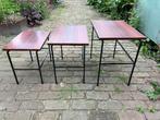 3 Mimi set Bijzettafeltjes Nest tafeltjes Vintage Bruynzeel, Minder dan 55 cm, Gebruikt, Metaal of Aluminium, Ophalen
