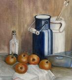 Schilderij stilleven kannen, kruik en fruit., Antiek en Kunst, Kunst | Schilderijen | Klassiek, Ophalen of Verzenden