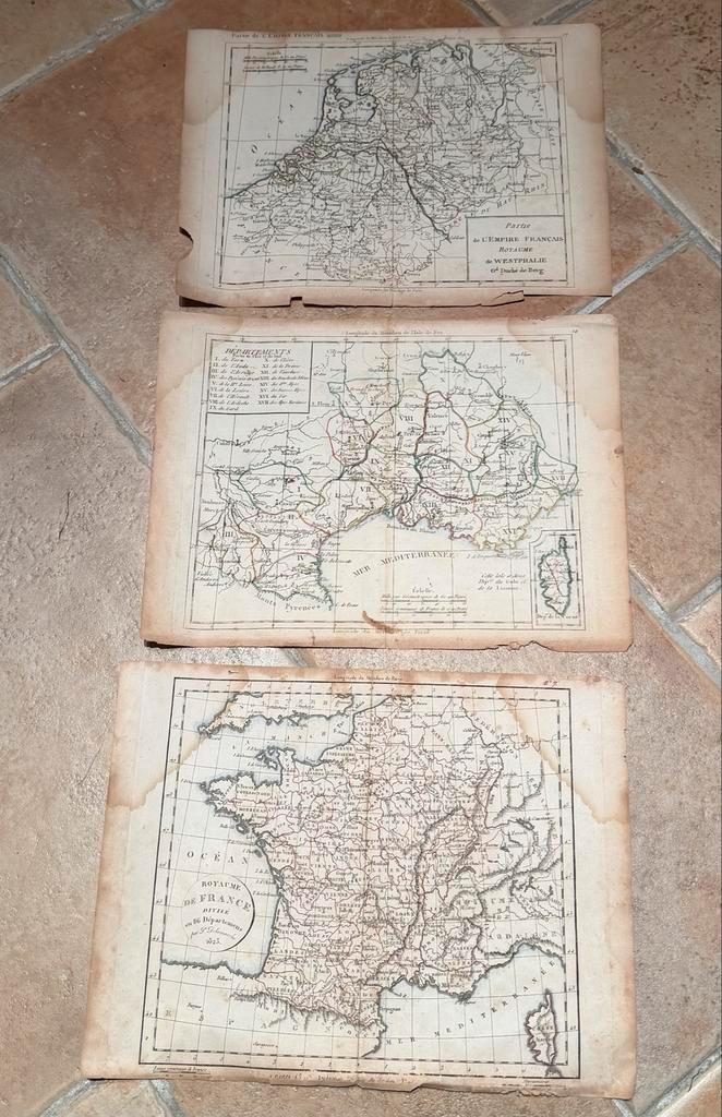 3 Oude Landkaarten, Boeken, Atlassen en Landkaarten, Gelezen, Landkaart, Frankrijk, 1800 tot 2000, Ophalen