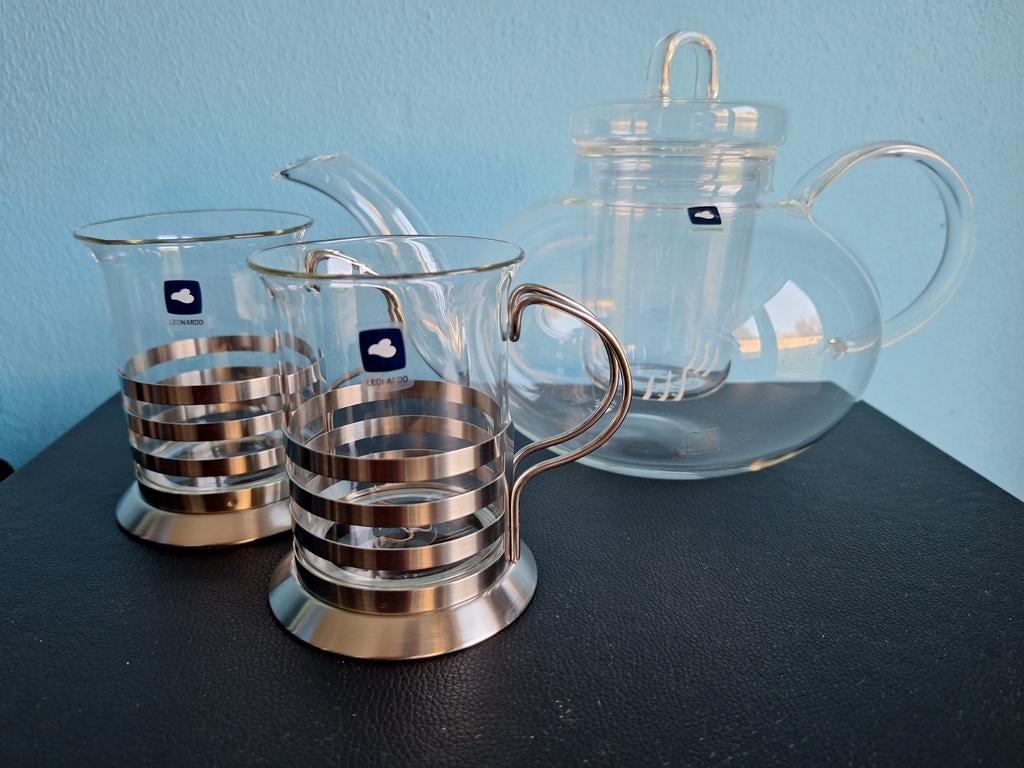 Nieuw Leonardo theeset pot en glazen, Glas of Glazen, Nieuw, Ophalen of Verzenden, Glas