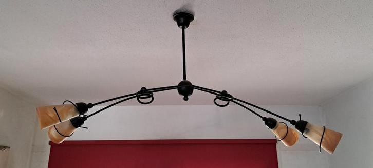 Mooie oude plafondlamp ijzer geblazen glas, Huis en Inrichting, Lampen | Plafondlampen, Zo goed als nieuw, Glas, Ophalen
