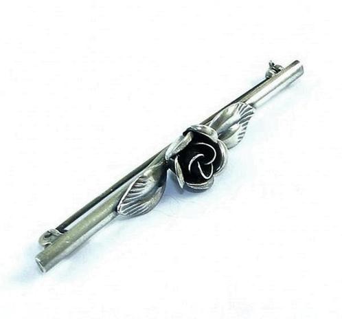 Teka zeldzame staafbroche met roos (6590-2042), Sieraden, Tassen en Uiterlijk, Broches, Zo goed als nieuw, Zilver, Zilver, Ophalen