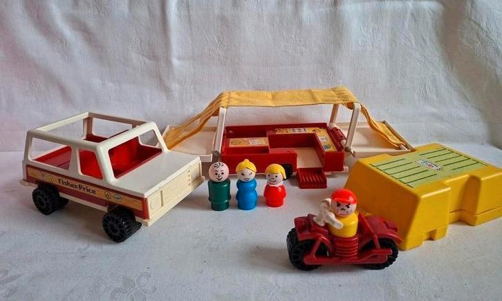 Vintage Fisher Price Play Family Car & Pop-up Camper set 992, Kinderen en Baby's, Speelgoed | Fisher-Price, Gebruikt, Speelset