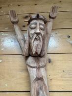 Groot houten handgesneden kruisbeeld  christus, Antiek en Kunst, Ophalen of Verzenden
