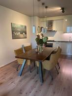 Riva 1920 Massief Noten Eettafel - Stalen Poten, Ophalen, 100 tot 150 cm, Zo goed als nieuw, Vijf personen of meer