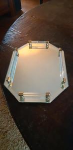 Vintage spiegel tray dienblad met glas en messing, Ophalen of Verzenden, Zo goed als nieuw