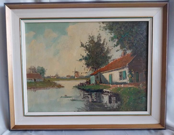 Jan Kelderman (1914-1990) - Huisje aan het water - 1960, Antiek en Kunst, Kunst | Schilderijen | Klassiek, Ophalen of Verzenden