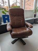 Vintage Deense lederen draaifauteuil, jaren '70, Huis en Inrichting, Fauteuils, Gebruikt, Vintage, Ophalen of Verzenden, 75 tot 100 cm