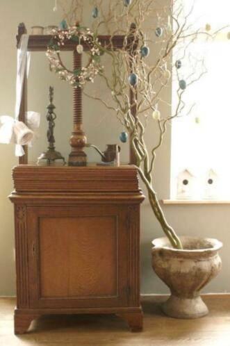 Antiek lakenpersje met opbergruimte, pronkstuk!, Huis en Inrichting, Kasten | Wandmeubels, Zo goed als nieuw, 150 tot 200 cm, Minder dan 150 cm